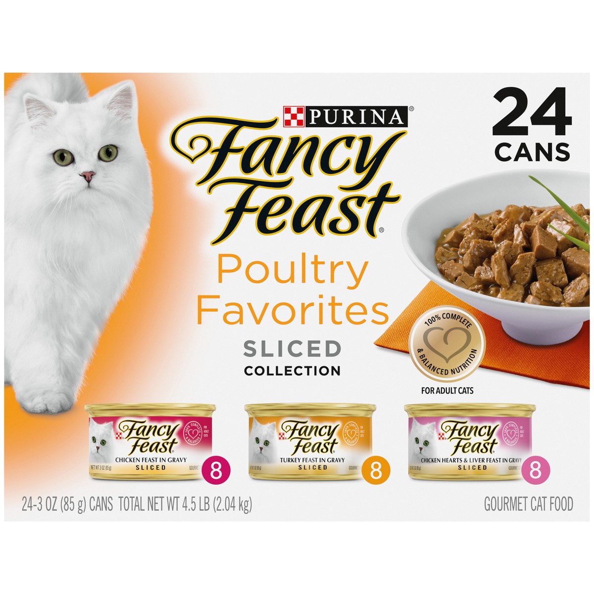 slide 4 of 9, Fancy Feast Purina Fancy Feast Sliced Poultry Favorites in Wet Cat Food Gravy Variety Pack - (24) 3 oz. Cans, 24 ct
