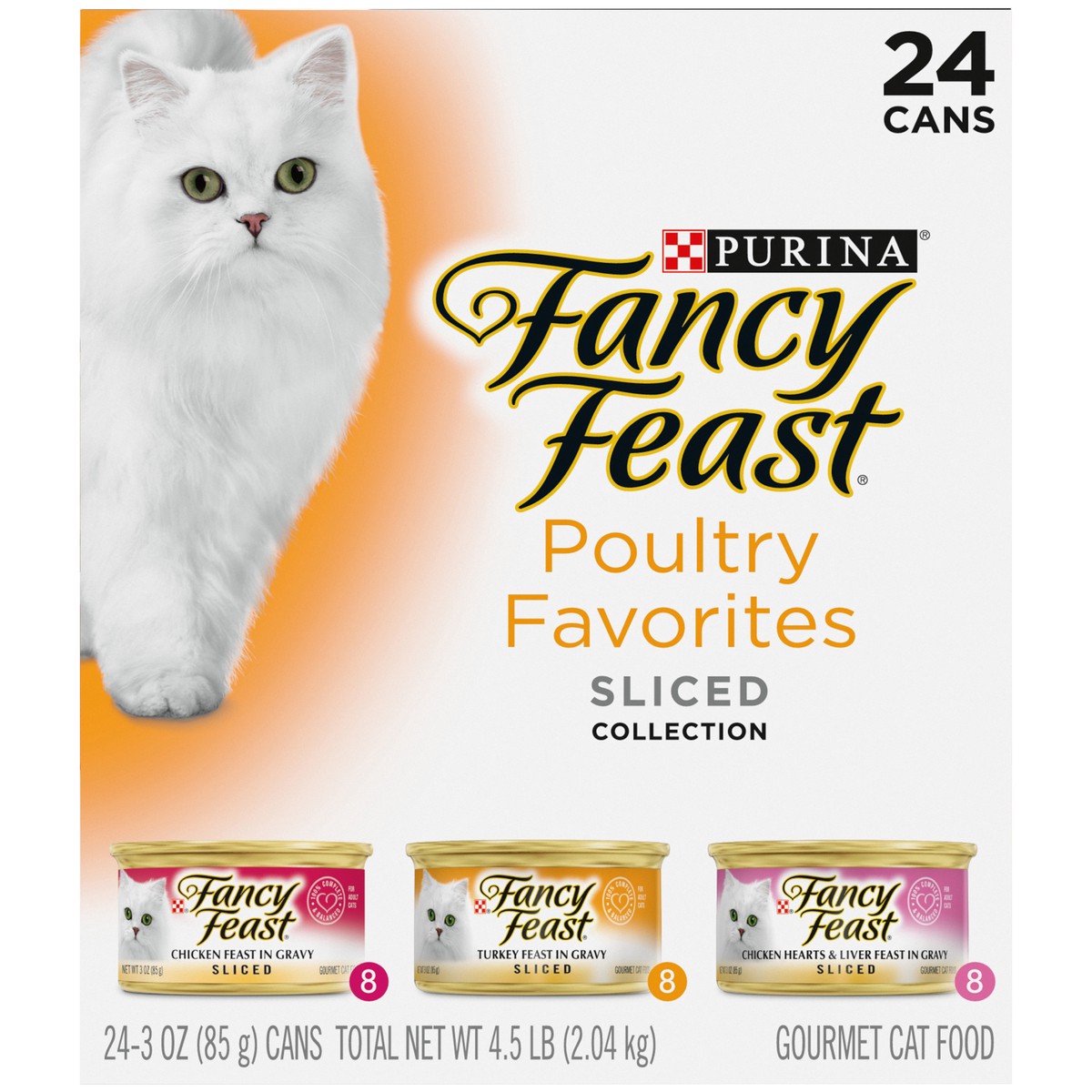 slide 6 of 9, Fancy Feast Purina Fancy Feast Sliced Poultry Favorites in Wet Cat Food Gravy Variety Pack - (24) 3 oz. Cans, 24 ct