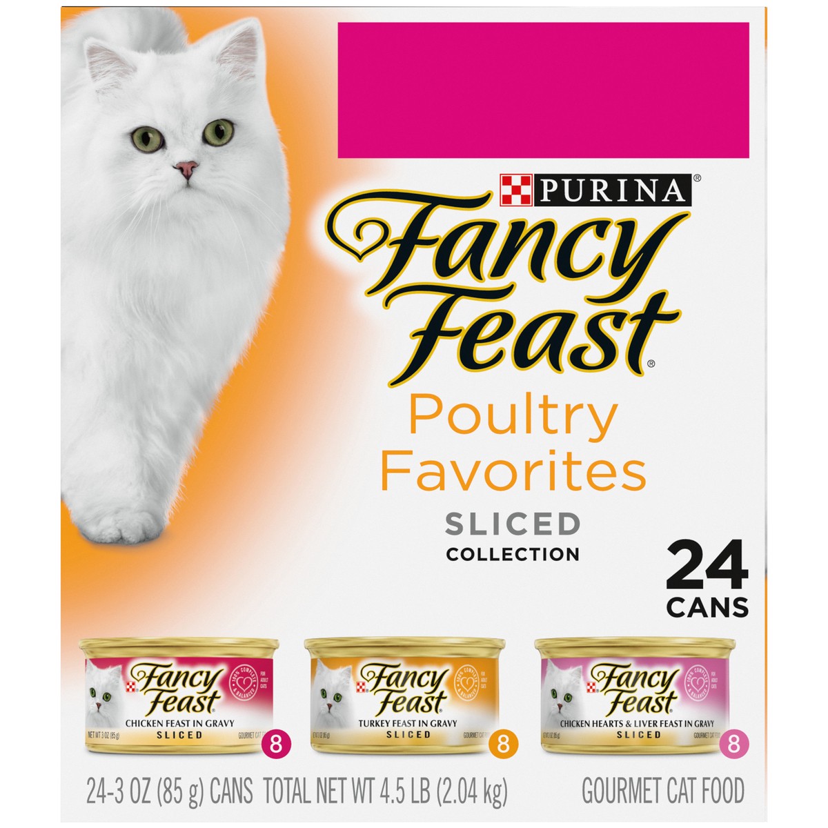slide 7 of 9, Fancy Feast Purina Fancy Feast Sliced Poultry Favorites in Wet Cat Food Gravy Variety Pack - (24) 3 oz. Cans, 24 ct