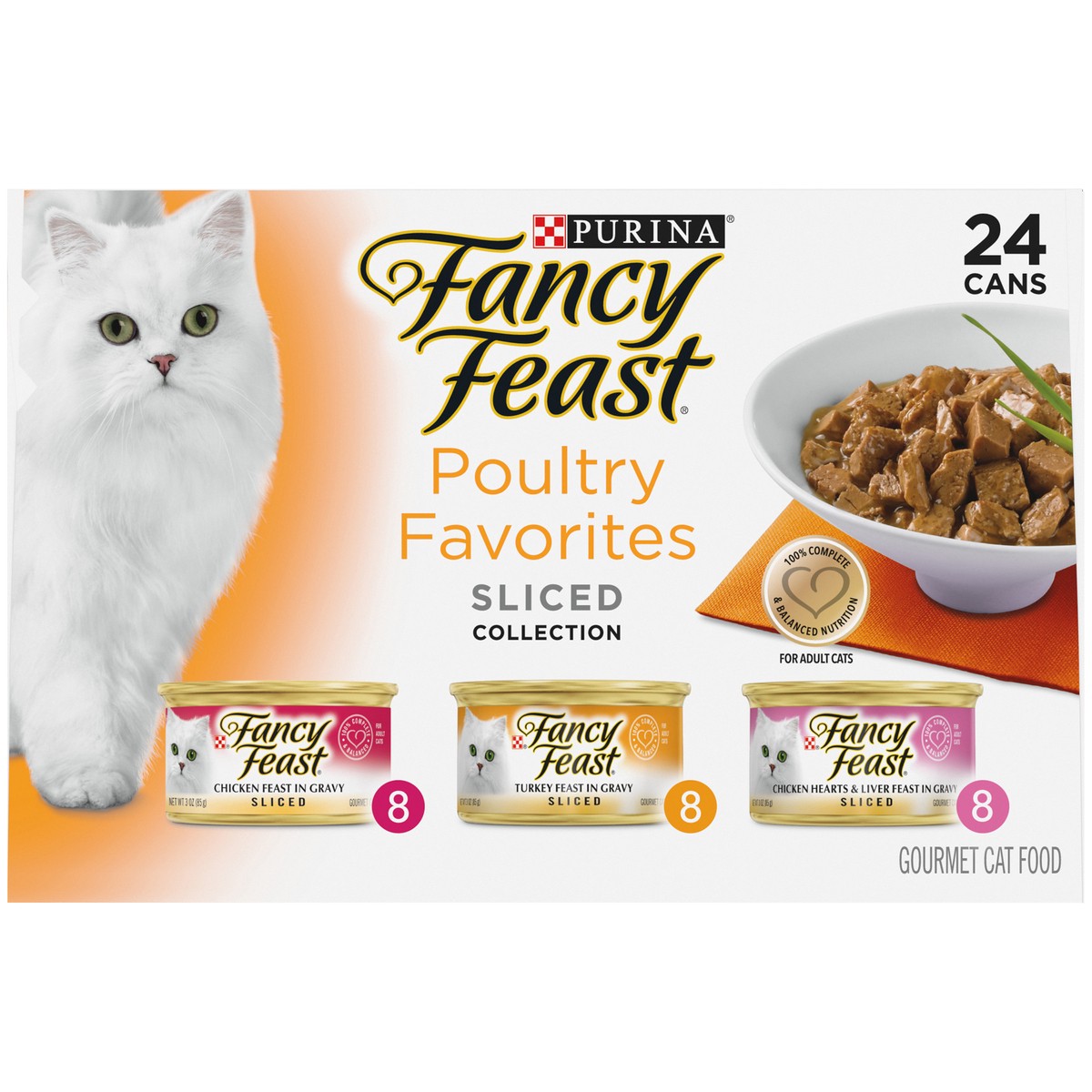 slide 5 of 9, Fancy Feast Purina Fancy Feast Sliced Poultry Favorites in Wet Cat Food Gravy Variety Pack - (24) 3 oz. Cans, 24 ct