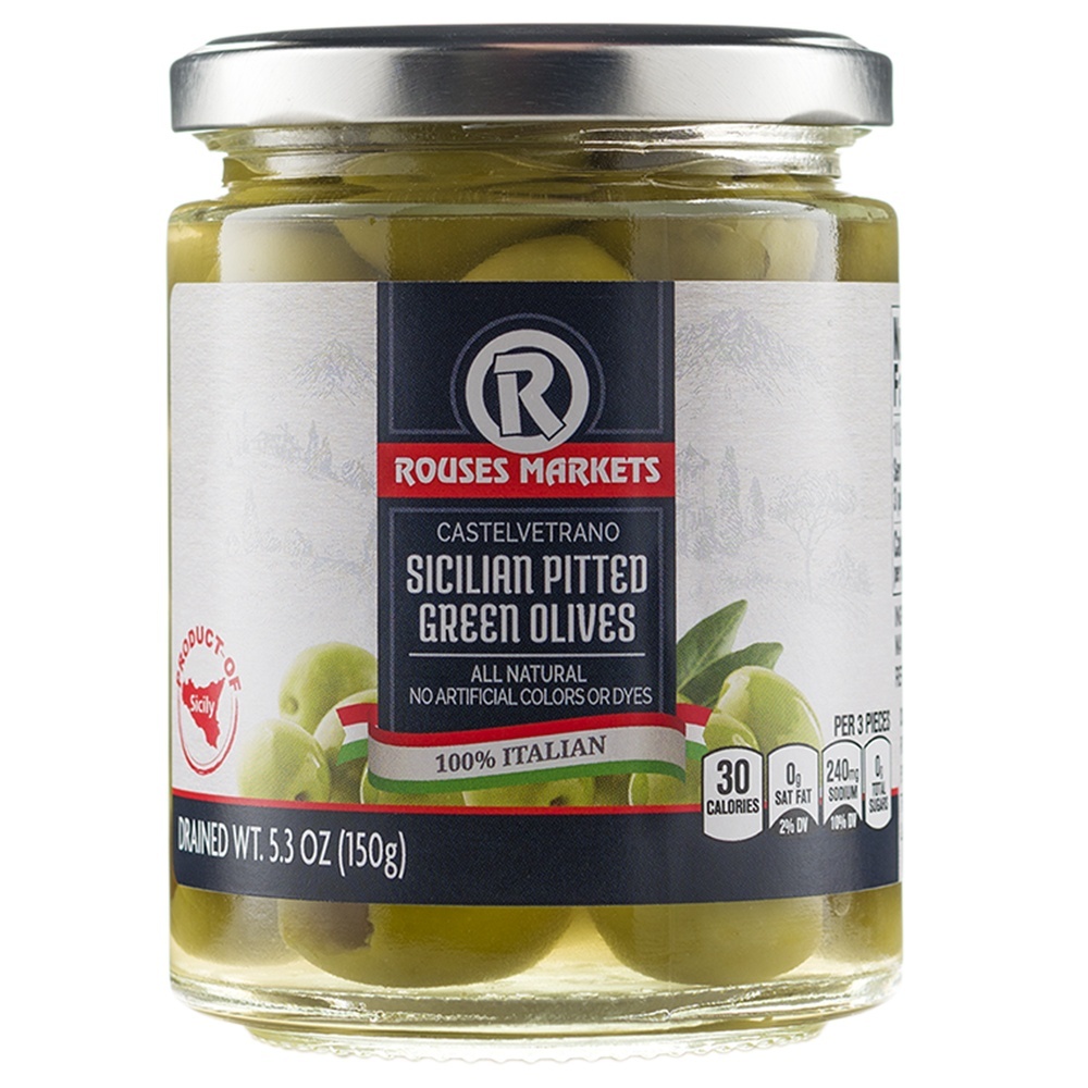 slide 1 of 1, Rouses Sicilian Pitted Green Olives, 5.3 oz