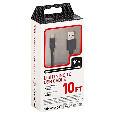 slide 1 of 1, 10 Mfi Lightning Cable Black - EA, 1 ct