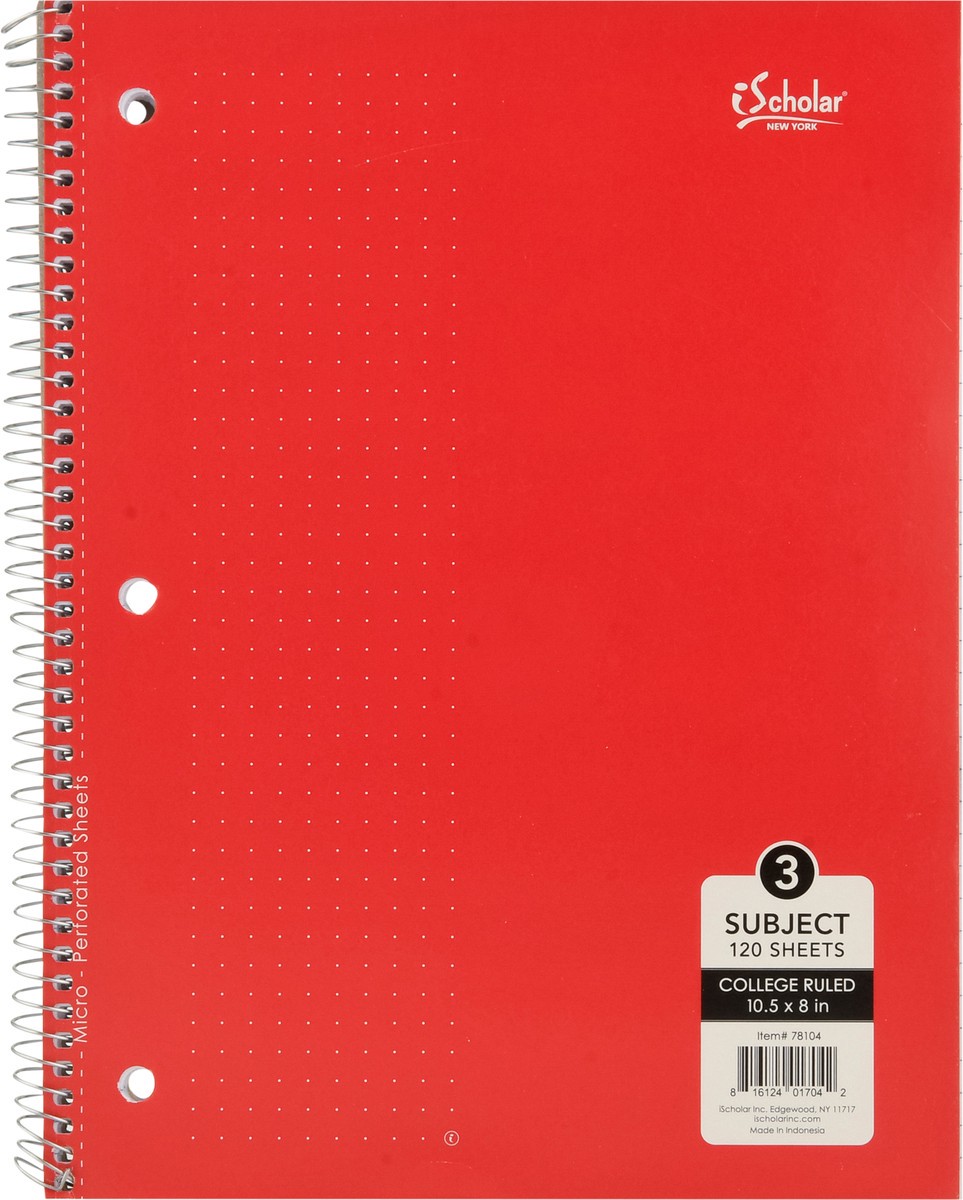 slide 5 of 11, iScholar 3 Subject Wirebound Notebook College Ruled, 120 ct
