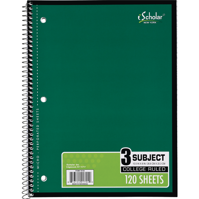 slide 1 of 1, iScholar 3 Subject Wirebound Notebook College Ruled, 120 ct