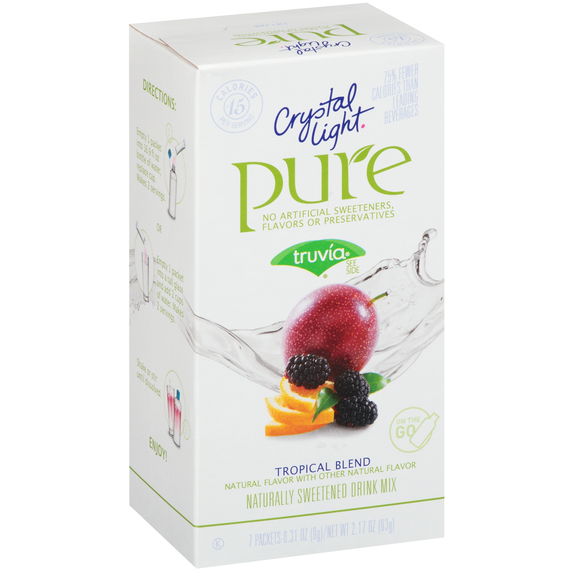 slide 2 of 6, Crystal Light Pure Fitness On The Go Tropical Blend Naturally Sweetened Drink Mix, 7 ct