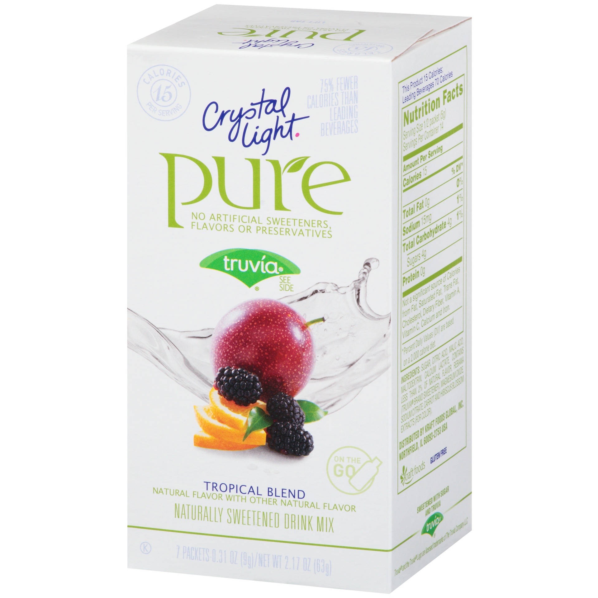 slide 3 of 6, Crystal Light Pure Fitness On The Go Tropical Blend Naturally Sweetened Drink Mix, 7 ct