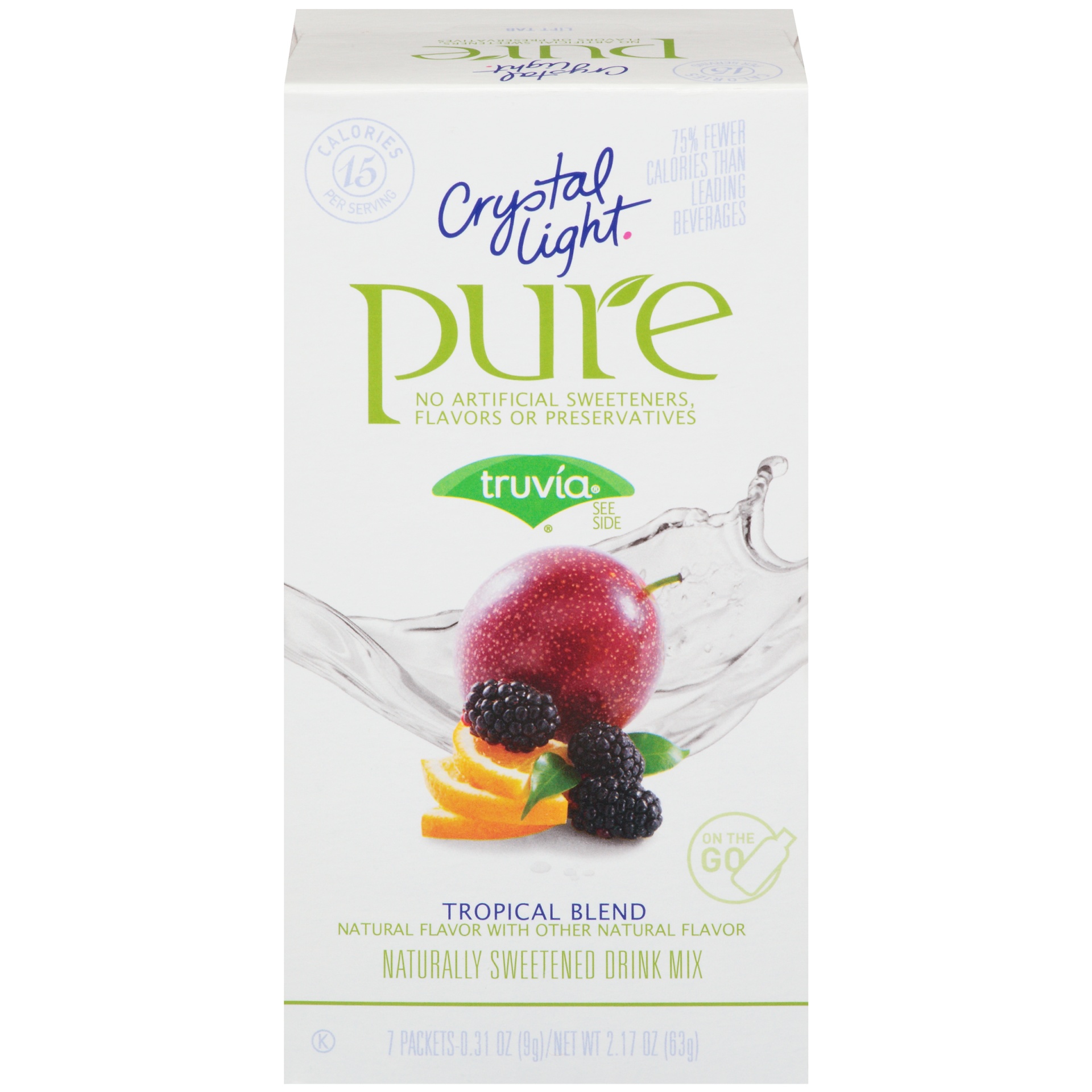 slide 1 of 6, Crystal Light Pure Fitness On The Go Tropical Blend Naturally Sweetened Drink Mix, 7 ct