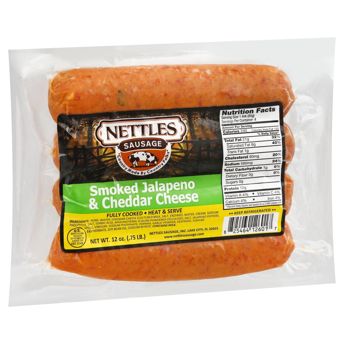 slide 10 of 13, Nettles Smoked Jalapeno & Cheddar Cheese Sausage 12 oz, 12 oz