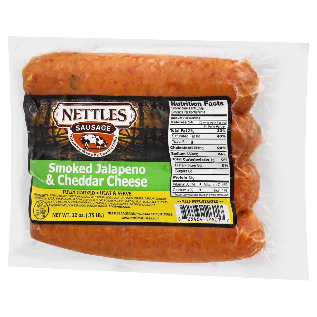 slide 12 of 13, Nettles Smoked Jalapeno & Cheddar Cheese Sausage 12 oz, 12 oz