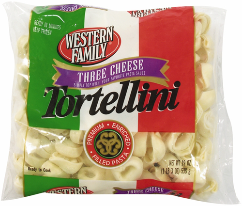 slide 1 of 1, Western Family Three Cheese Tortellini, 19 oz