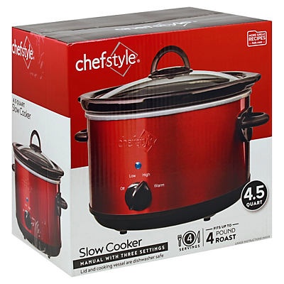 slide 1 of 1, chefstyle Red Manual Slow cooker, 4.5 qt