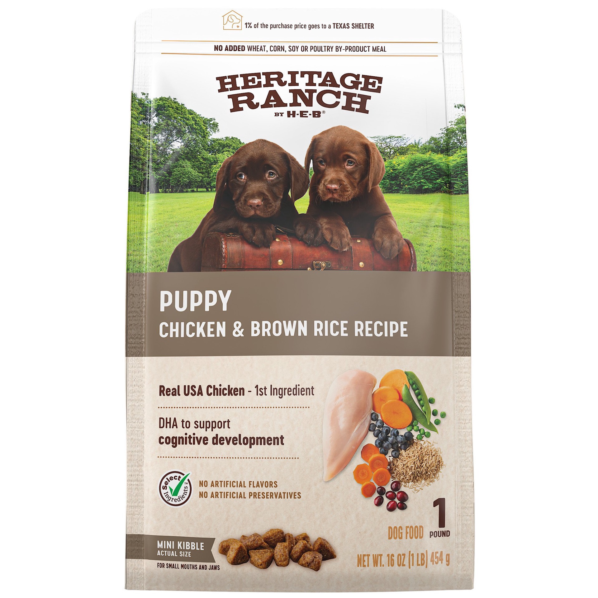 slide 1 of 1, H-E-B Heritage Ranch Puppy Dry Dog Food, 16 oz