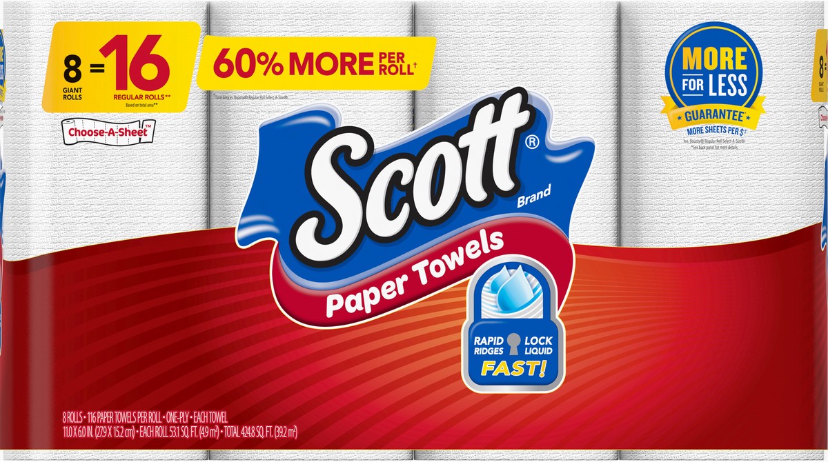 slide 7 of 11, Scott Choose-A-Sheet Giant Rolls One-Ply Paper Towels 8 ea, 8 ct