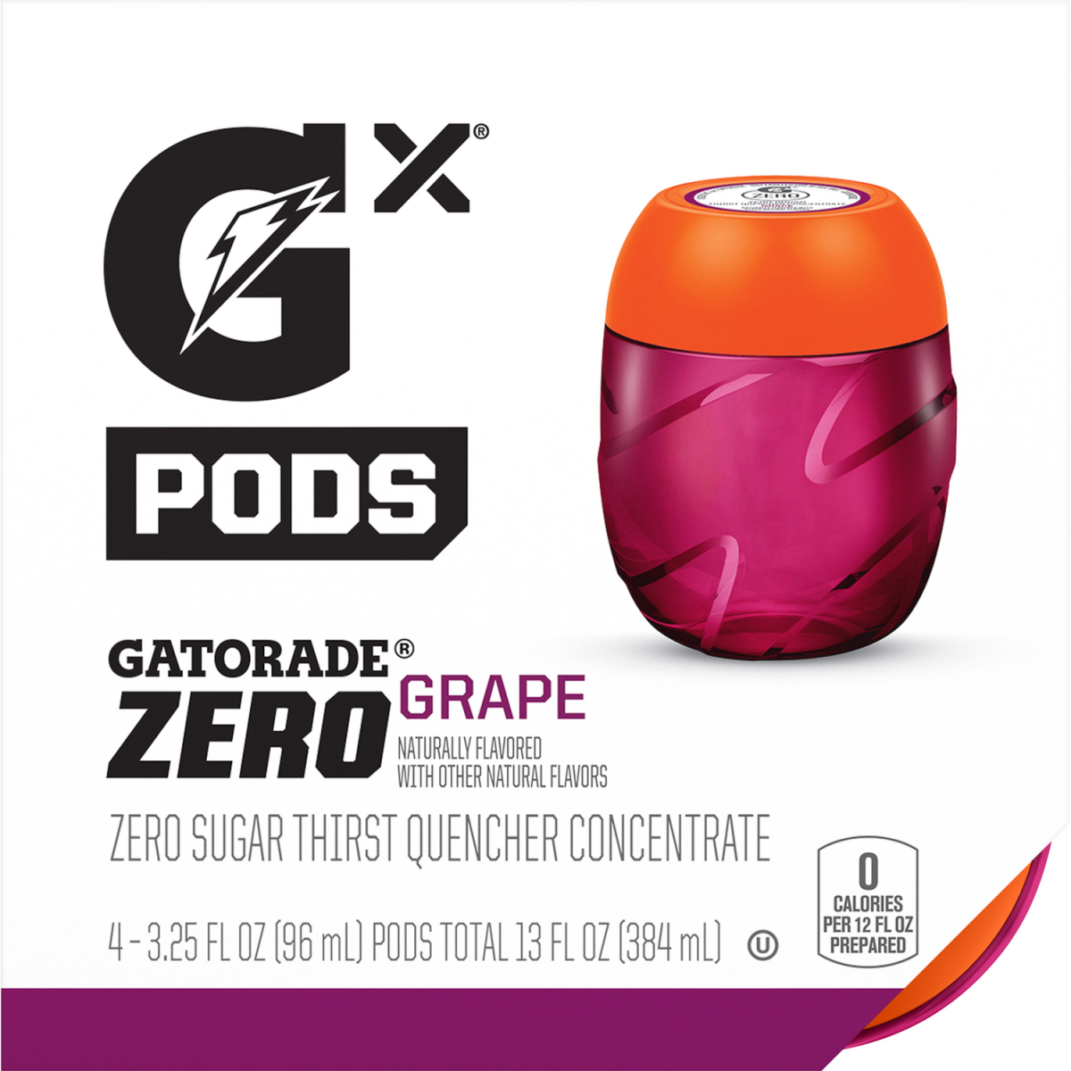 slide 1 of 1, Gatorade Gx G Zero POD Grape 4pk, 4 ct