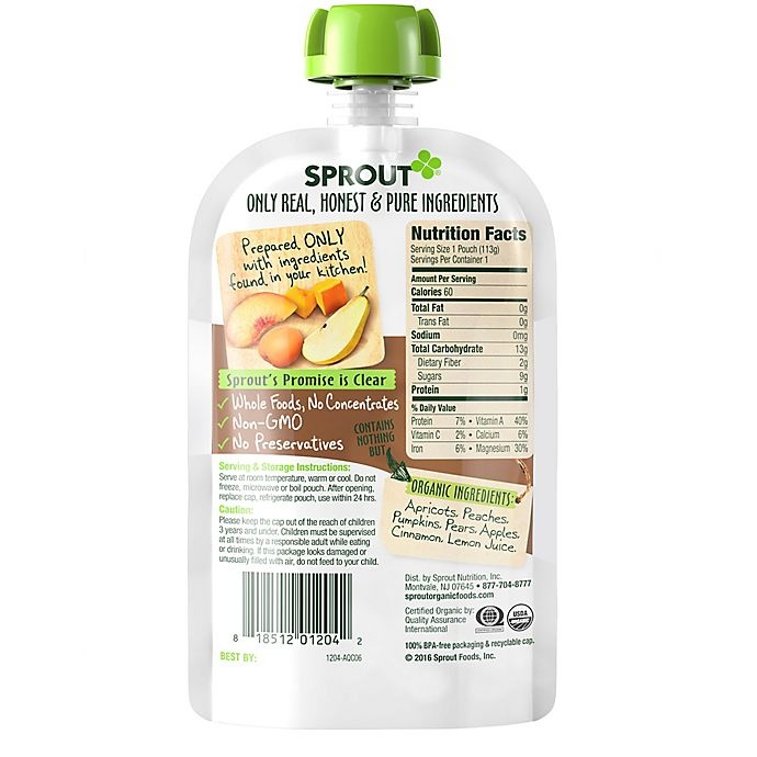 slide 2 of 5, Sprout Organic Foods Stage 2 Apricot Peach Pumpkin Baby Food Pouch, 4 oz