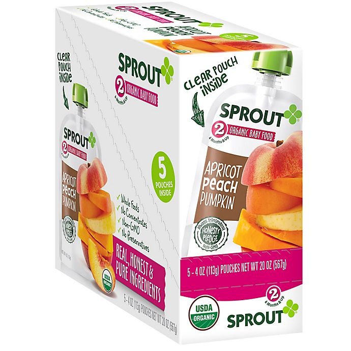 slide 4 of 5, Sprout Organic Foods Stage 2 Apricot Peach Pumpkin Baby Food Pouch, 4 oz