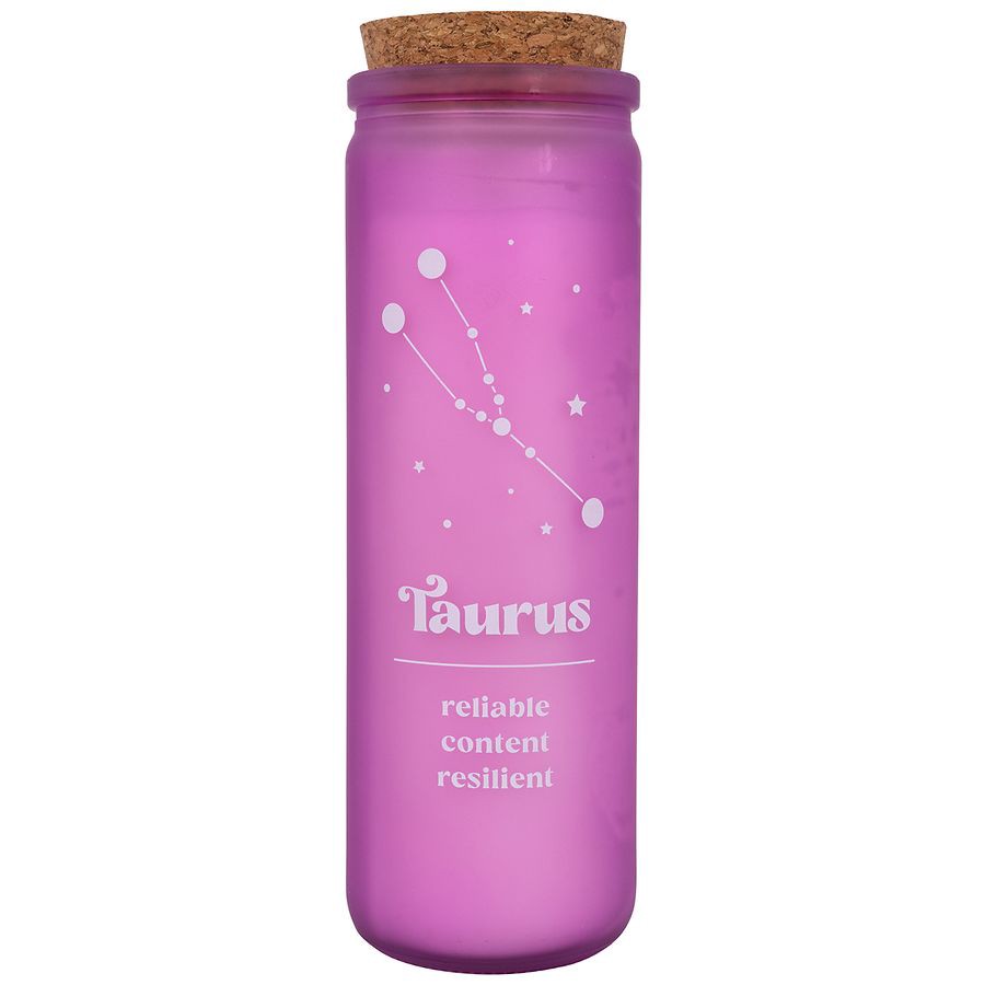 slide 1 of 1, Modern Expressions Frosted Candle With Cork Lid, Taurus Zodiac, 1 ct