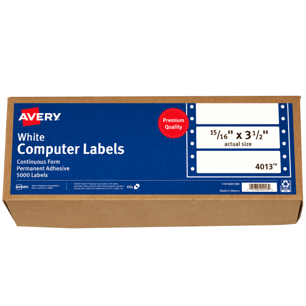 slide 1 of 7, Avery High-Speed Continuous Form Permanent Address Labels, 4013, White, 5000 ct