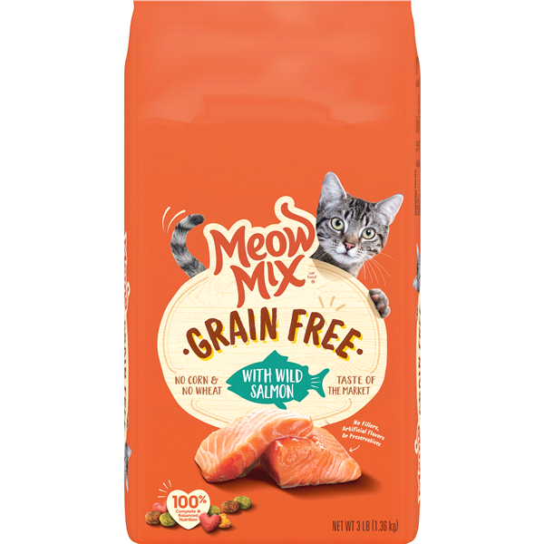 slide 1 of 1, Meow Mix Grain Free with Wild Salmon, 3 lb