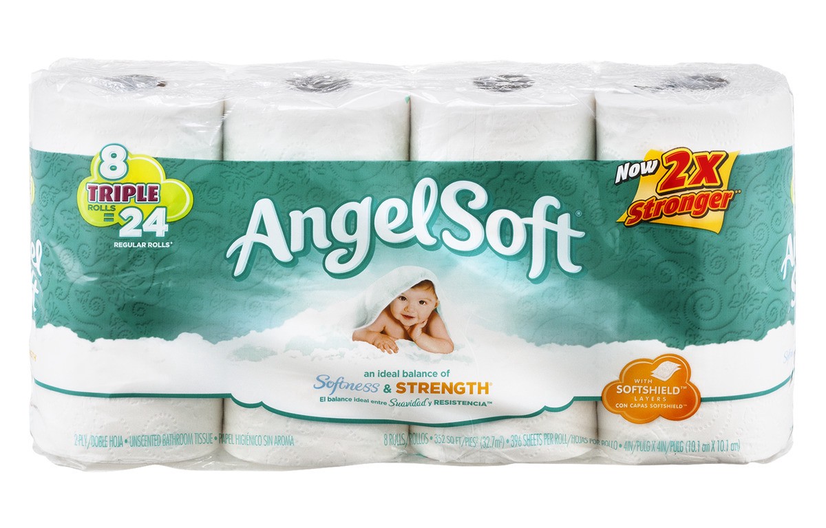 slide 1 of 9, Angel Soft Bathroom Tissue, Unscented, Triple Rolls, 2-Ply, 8 ct