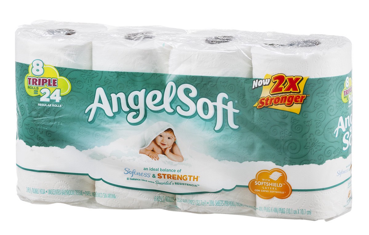 slide 4 of 9, Angel Soft Bathroom Tissue, Unscented, Triple Rolls, 2-Ply, 8 ct