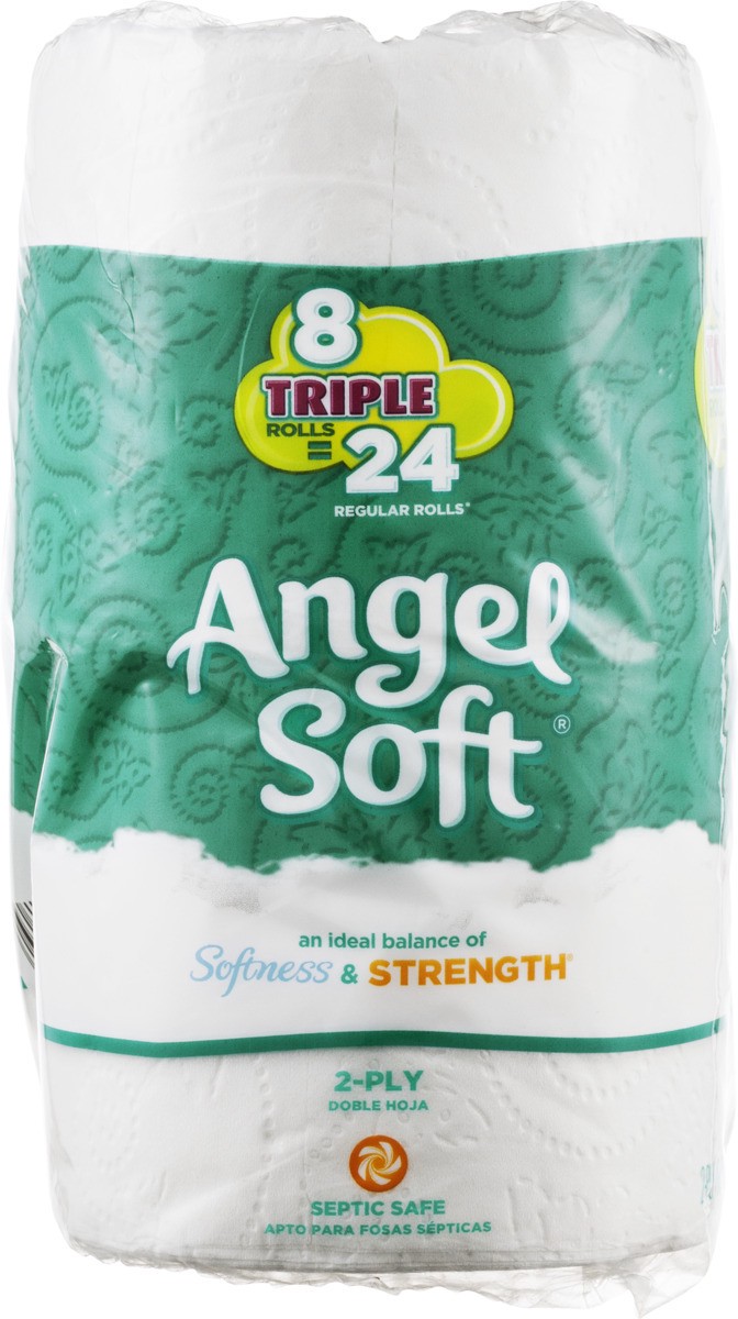 slide 6 of 9, Angel Soft Bathroom Tissue, Unscented, Triple Rolls, 2-Ply, 8 ct