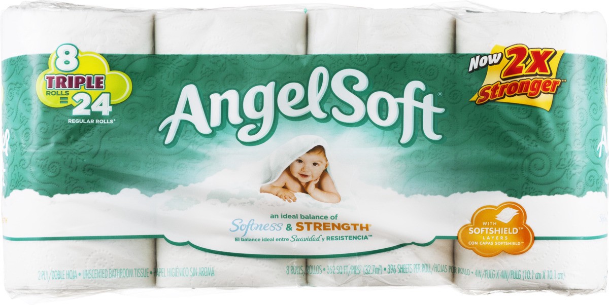 slide 8 of 9, Angel Soft Bathroom Tissue, Unscented, Triple Rolls, 2-Ply, 8 ct