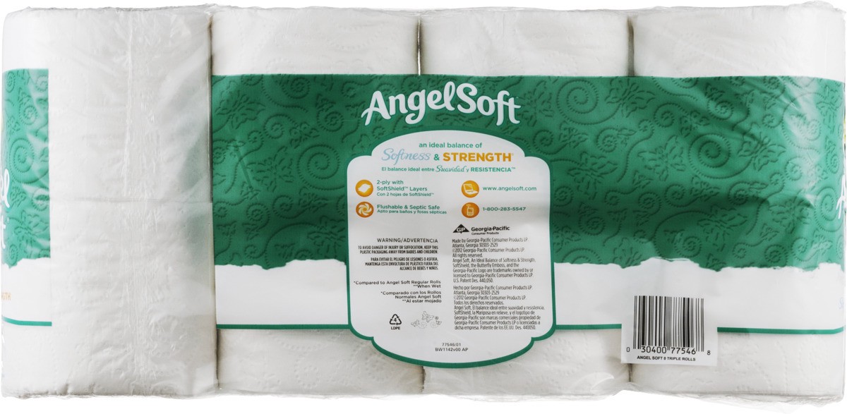 slide 9 of 9, Angel Soft Bathroom Tissue, Unscented, Triple Rolls, 2-Ply, 8 ct