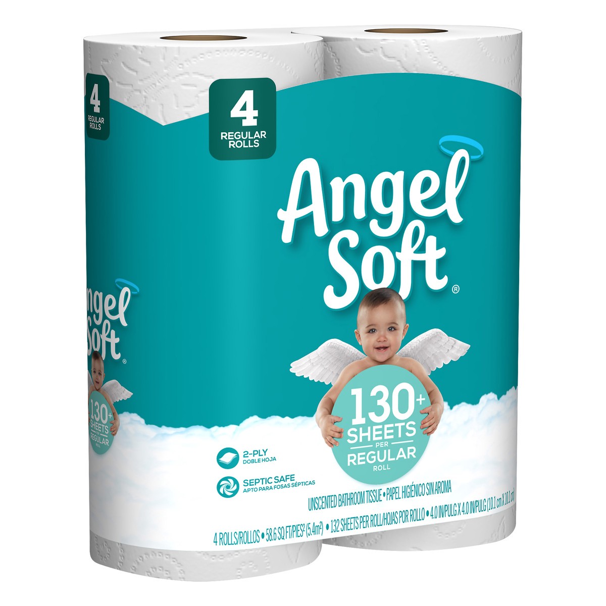 slide 6 of 6, Angel Soft Regular Roll 2-Ply Unscented Bathroom Tissue 4 ea, 4 ct