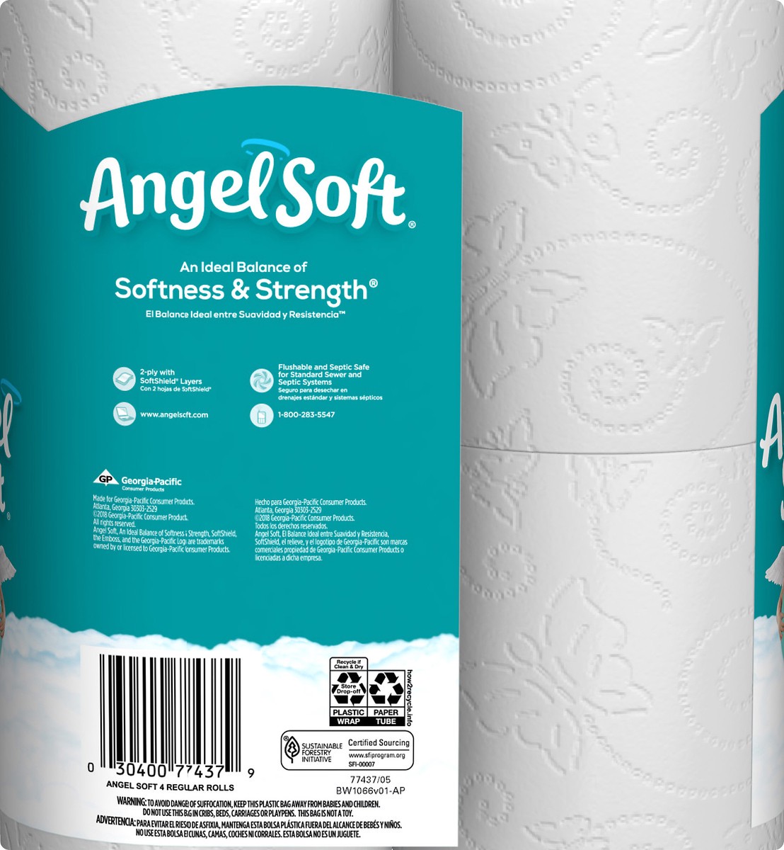 slide 2 of 6, Angel Soft Regular Roll 2-Ply Unscented Bathroom Tissue 4 ea, 4 ct