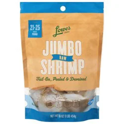 Lowes Foods 21/25 Raw Tail-On, Peeled & Deveined Jumbo Shrimp