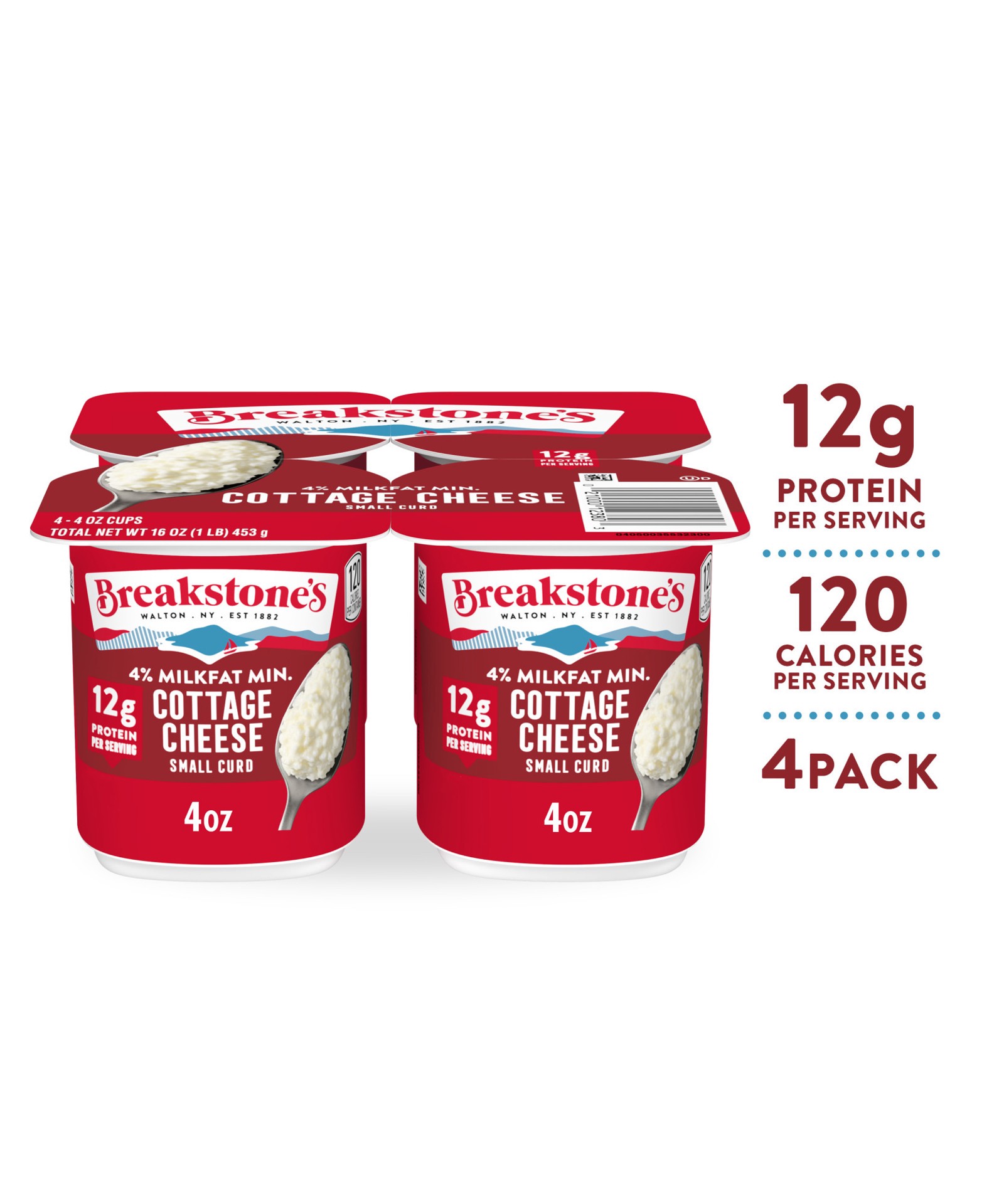 slide 1 of 10, Breakstone's Smooth & Creamy Small Curd Cottage Cheese with 4% Milkfat, 4 oz Cup, 4 Ct, 4 ct; 4 oz