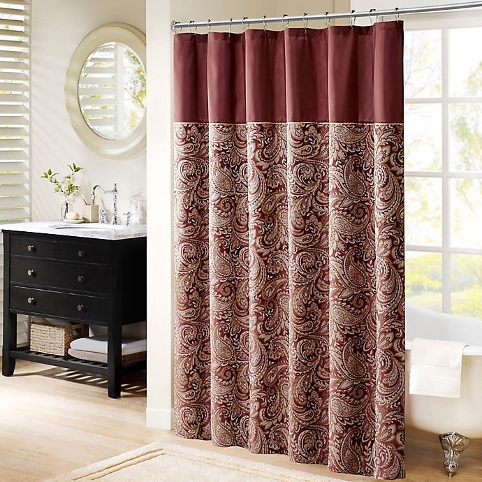 slide 1 of 4, Madison Park Aubrey Shower Curtain - Burgundy, 72 in