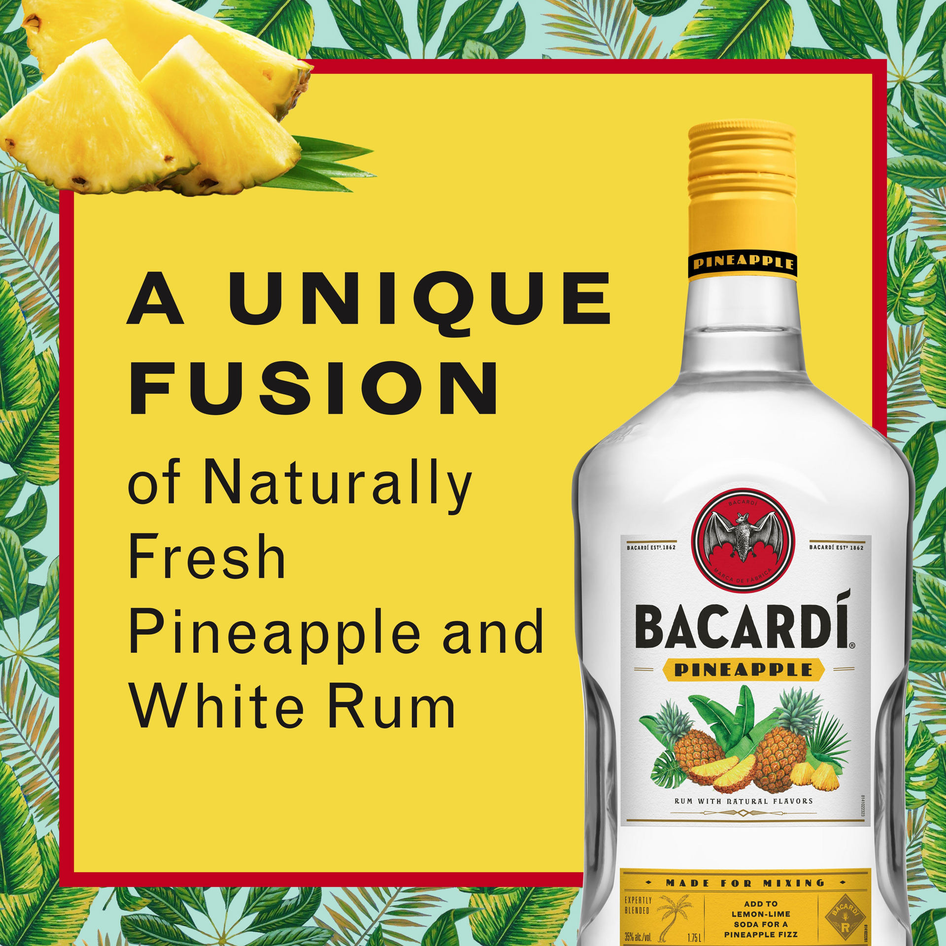 slide 2 of 5, Bacardí Bacardi Pineapple Rum, Gluten Free 35% 175Cl/1.75L, 1.75 liter