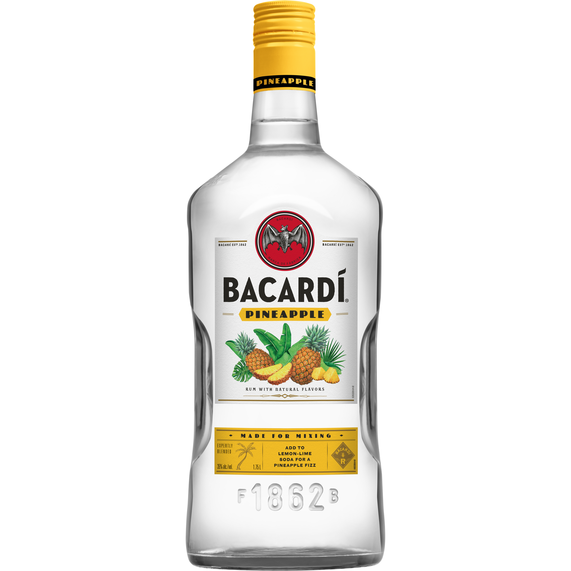 slide 1 of 5, Bacardí Bacardi Pineapple Rum, Gluten Free 35% 175Cl/1.75L, 1.75 liter