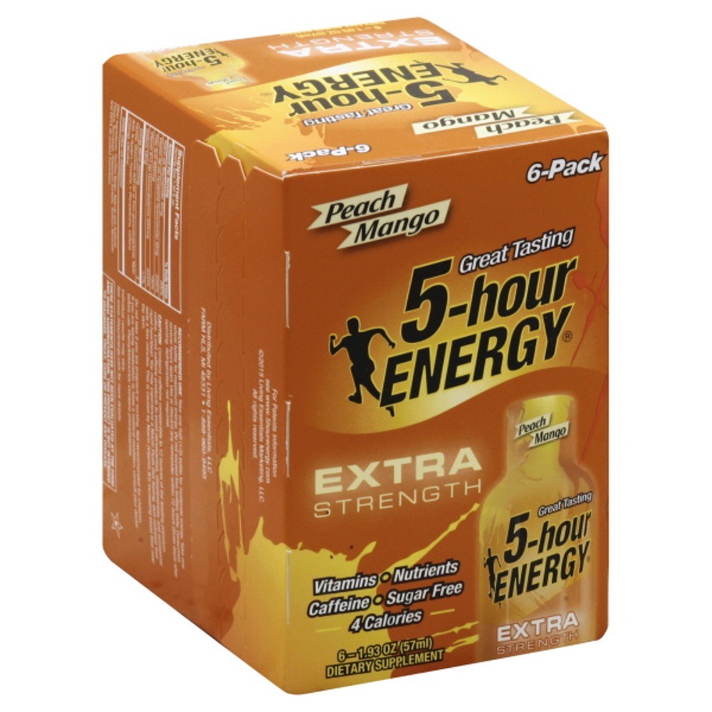 slide 1 of 1, 5-Hour Energy 6 Pack Extra Strength Peach Mango Energy Shot 6 - 1.93 fl oz Bottles, 6 ct