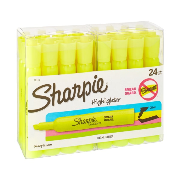 slide 1 of 4, Sharpie Accent Tank-Style Highlighters, Fluorescent Yellow, Pack Of 24, 24 ct