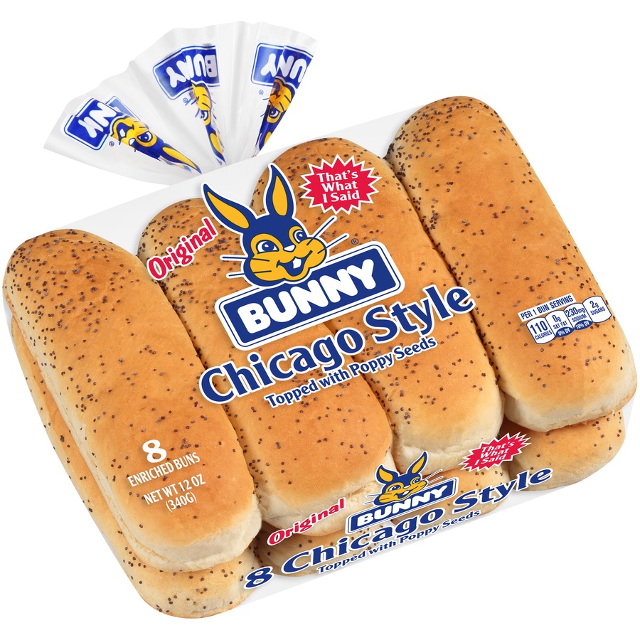 slide 2 of 8, Bunny Chicago Style Poppyseed Hot Dog Buns, 12 oz