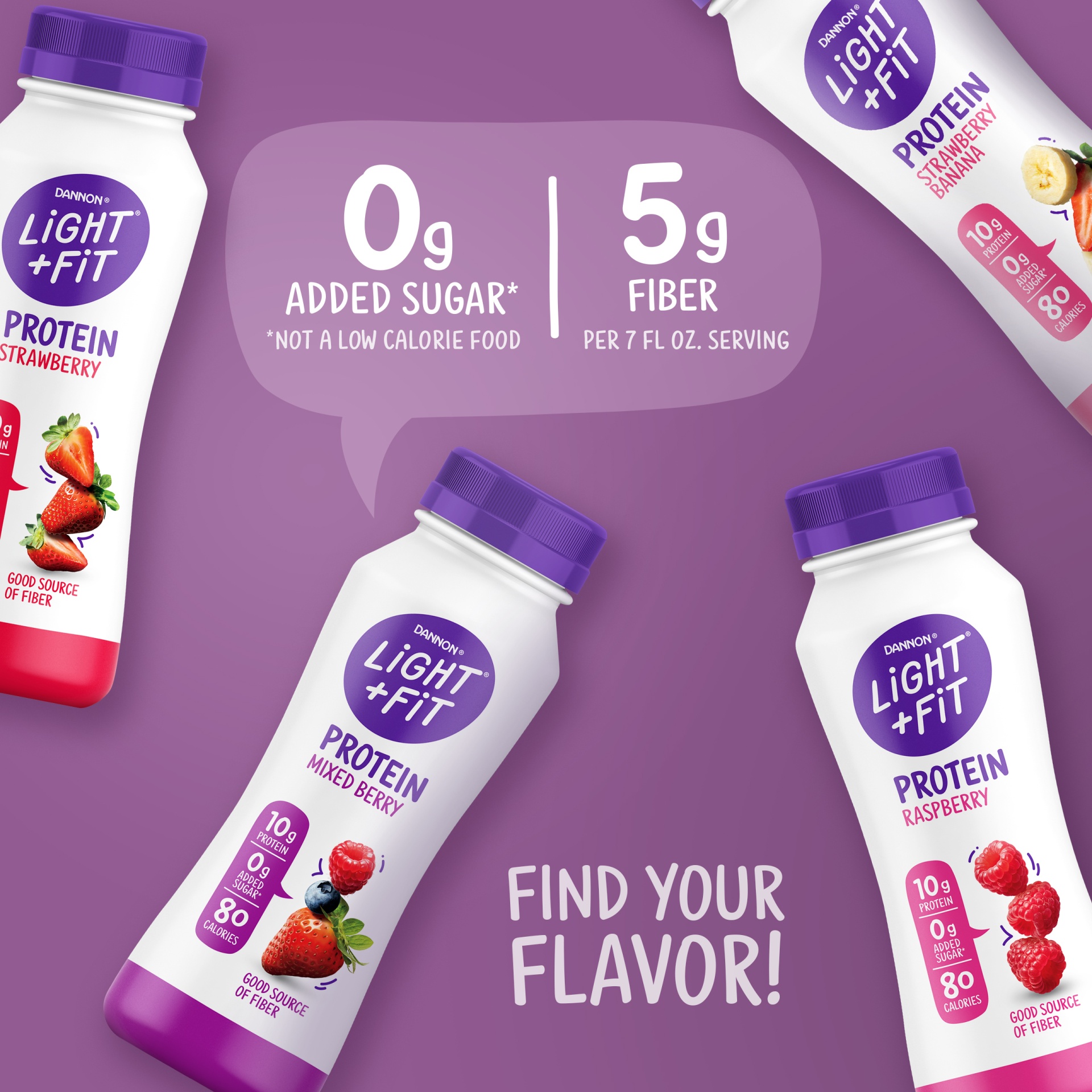 slide 6 of 7, Light + Fit Nonfat Raspberry Protein Smoothie Yogurt Drink, 7 fl oz