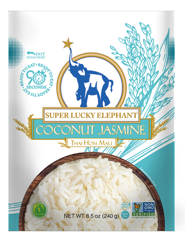 slide 1 of 1, Super Lucky Elephant Cocont Jasmine Rice Rte, 8.5 oz