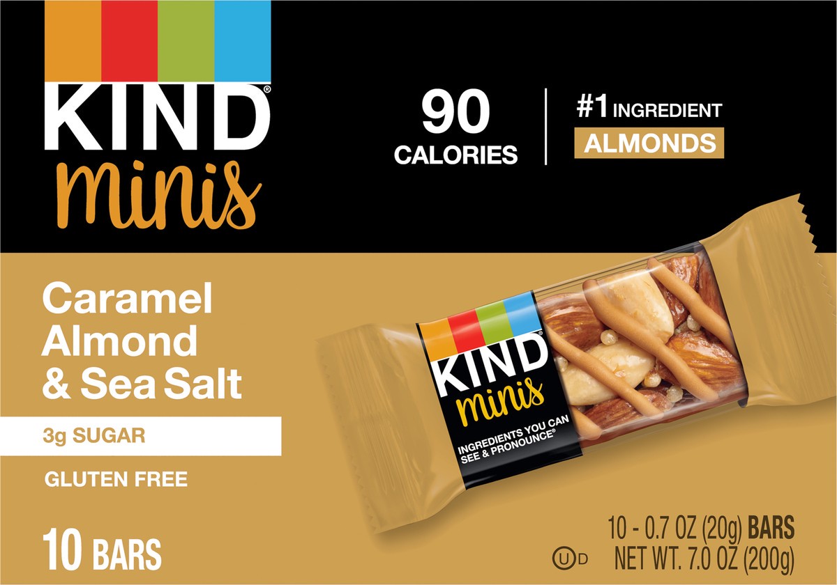 slide 2 of 2, KIND Minis Gluten Free Caramel Almond & Sea Salt Snack Bars, 0.7 oz, 10 Count, 7 oz