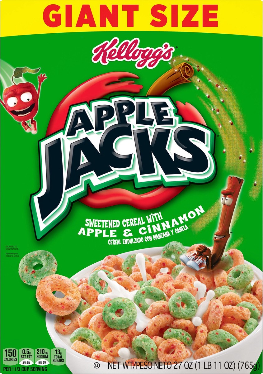 slide 1 of 5, Apple Jacks Kellogg's Apple Jacks Breakfast Cereal, 8 Vitamins and Minerals, Kids Snacks, Giant Size, Original, 27oz Box, 27 oz