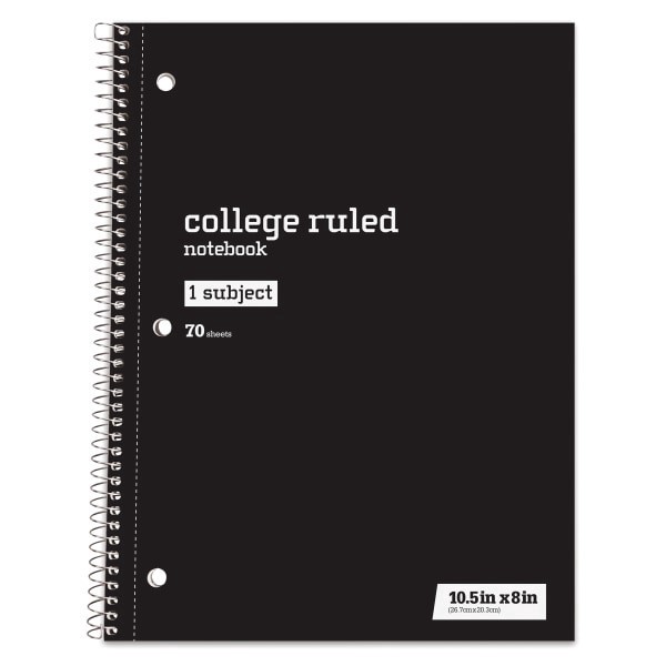 slide 1 of 1, Just Basics Spiral Notebook, 8"" X 10-1/2"", College Ruled, 70 Sheets, Black, 70 ct