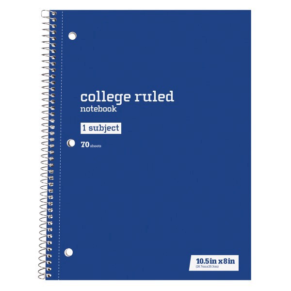 slide 1 of 1, Just Basics Wirebound Notebook, 8"" X 10-1/2"", College Ruled, 70 Sheets, Blue, 70 ct