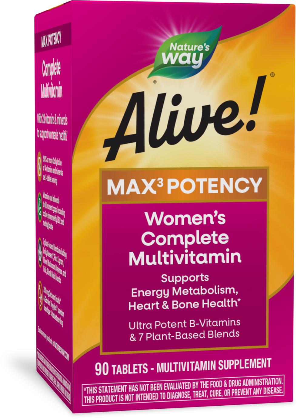 slide 1 of 6, Nature's Way Alive! Max3 Potency Women's Complete Multivitamin, Supports Energy Metabolism, Heart & Bone Health*, B-Vitamins, 90 Tablets, 90 ct