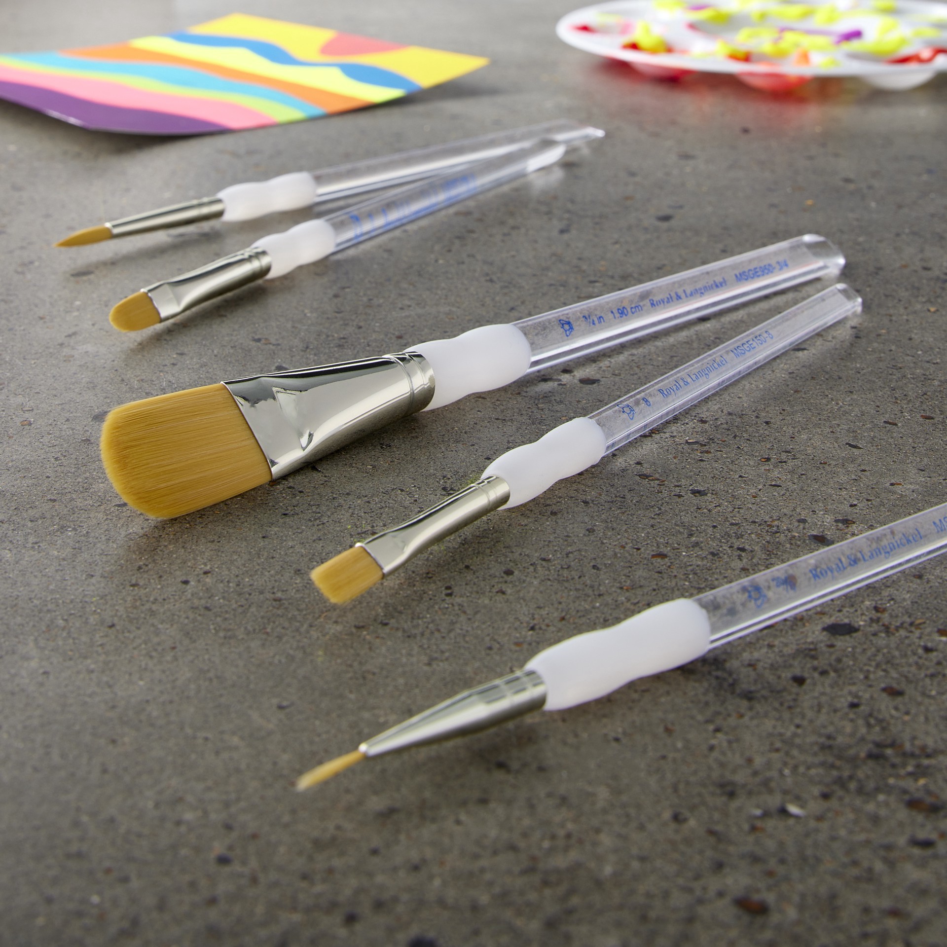 slide 2 of 3, Royal & Langnickel Soft-Grip Gold Taklon Brush Set, 3/4 in