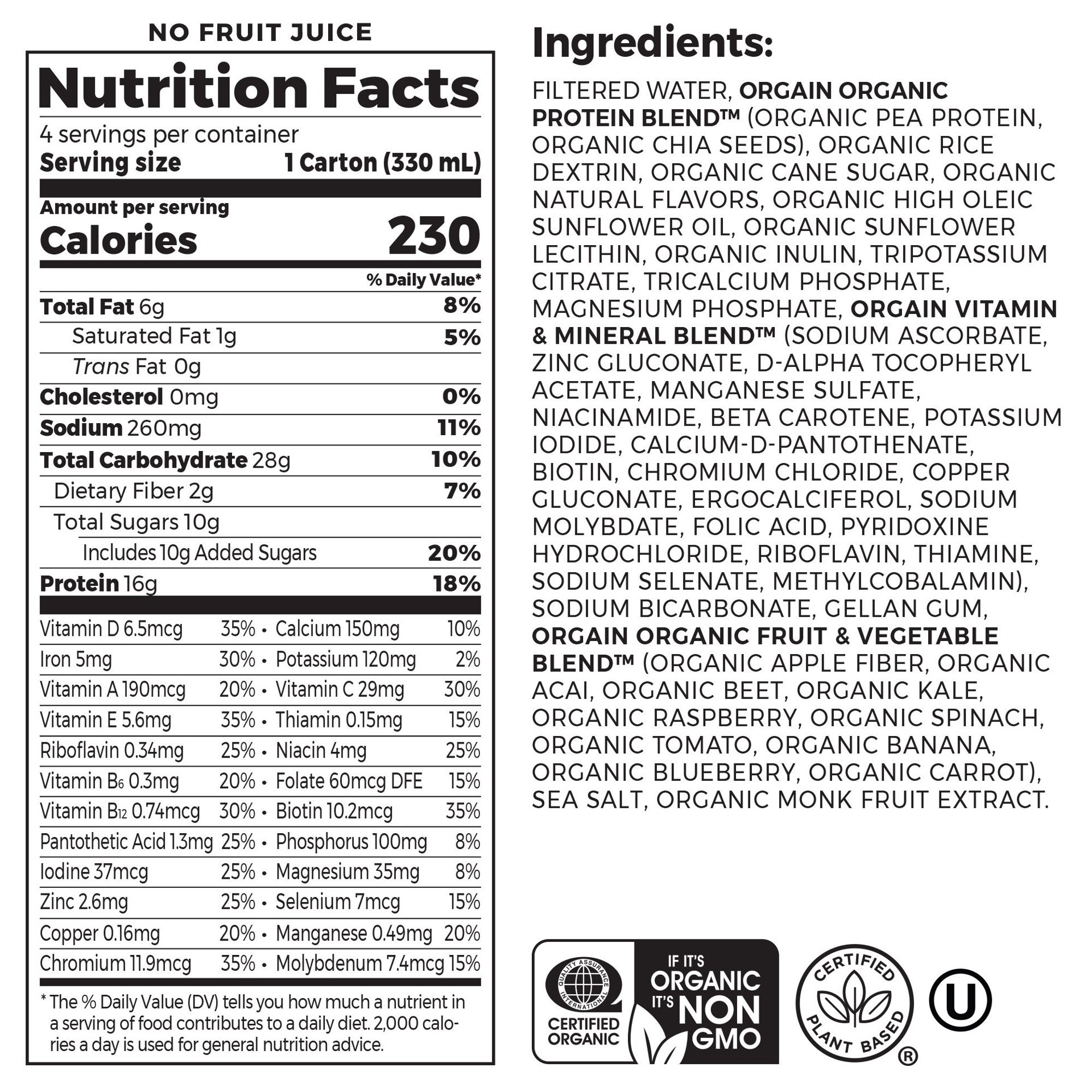 slide 9 of 10, Orgain Organic Nutrition Vegan Protein Shake, Plant Based, Vanilla Bean 11oz, 4ct, 44 fl oz