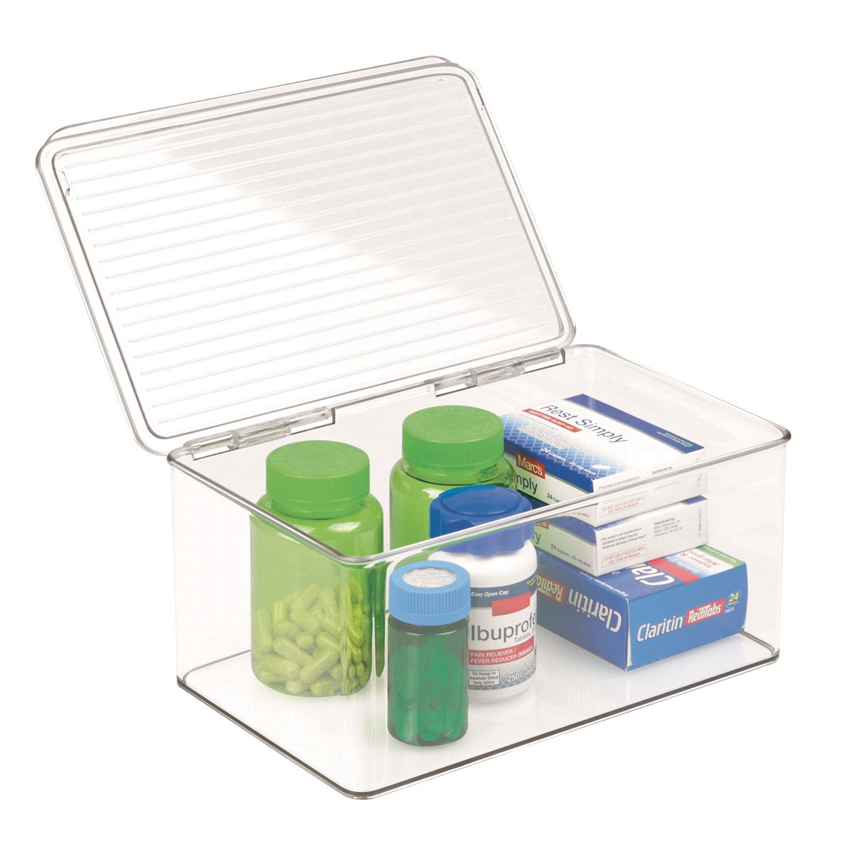slide 1 of 9, InterDesign Clear Med+ Medicine Box- Large., 10.75 in x 7.25 in x 5 in
