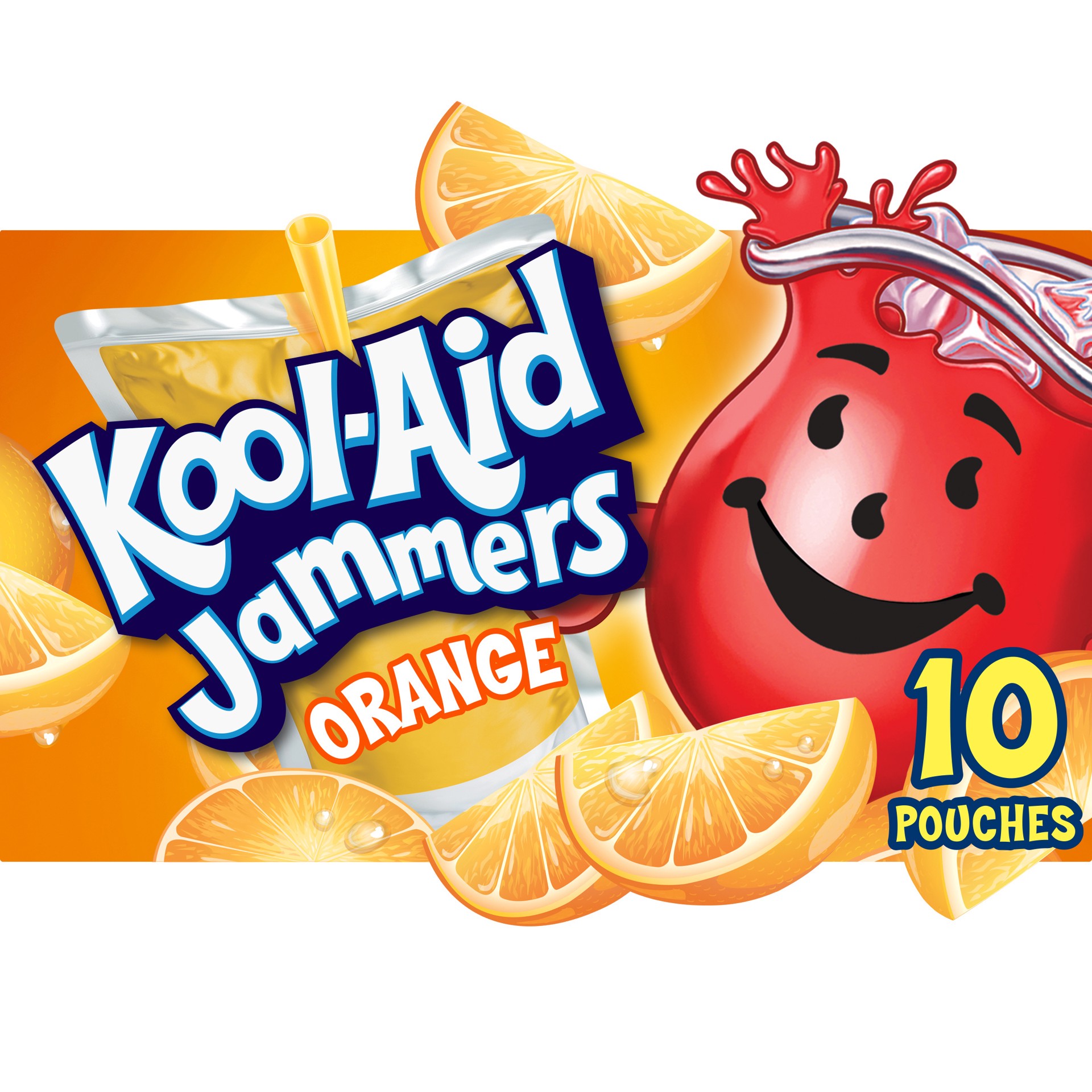 slide 1 of 9, Kool-Aid Jammers Orange Flavored 0% Juice Drink, 10 ct Box, 6 fl oz Pouches, 10 ct
