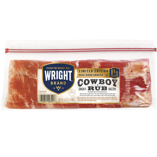 slide 1 of 1, Wright Brand Limited Edition Real Wood Smoked Cowboy Rub Sliced Bacon, 1.5 lb